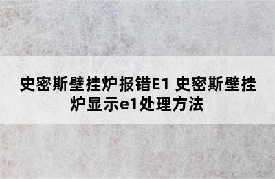 史密斯壁挂炉报错E1 史密斯壁挂炉显示e1处理方法